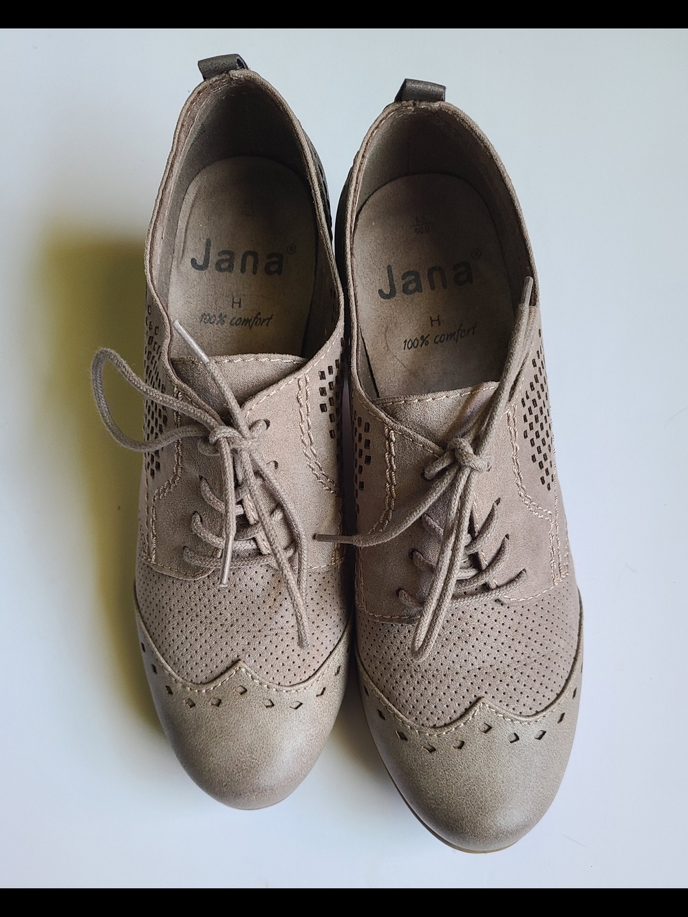 Jana Women's Taupe Lace-Up Block Heel Oxfords — Comfortable Dress Heels - Picture 3 of 4